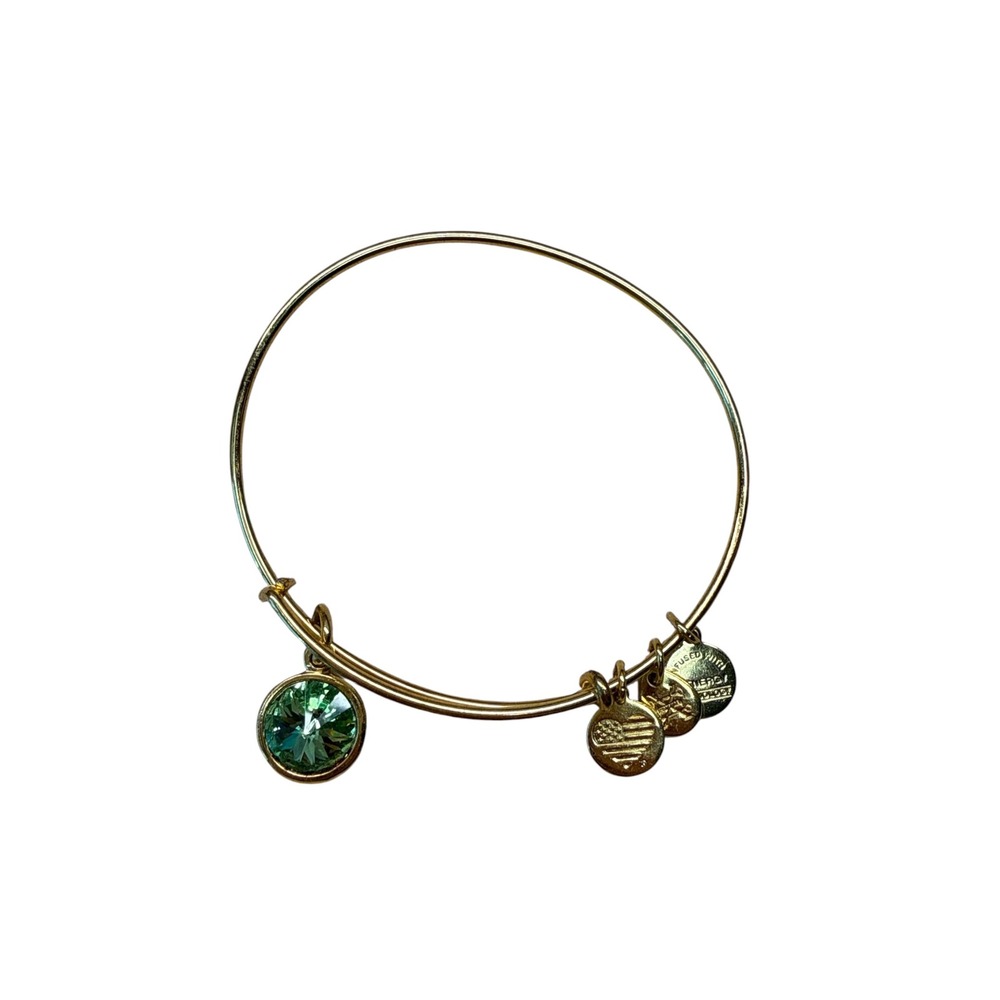 Alex and Ani Green Crystal Bangle Bracelet Rafaelian Gold Finish Adjustable